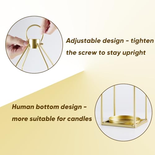 Homemory Modern Farmhouse Gold Metal Lanterns 2PCS with Flameless Candle - color: Gold