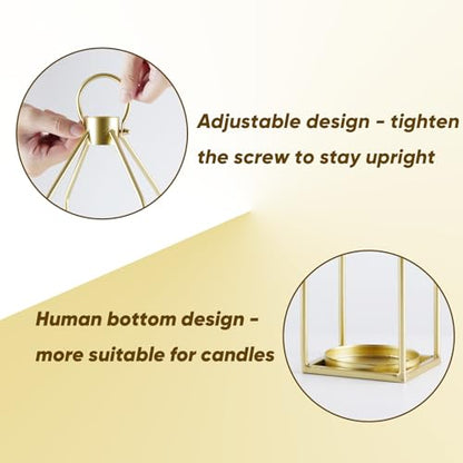 Homemory Modern Farmhouse Gold Metal Lanterns 2PCS with Flameless Candle - color: Gold