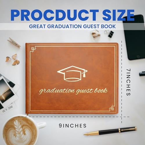 Graduation Guest Book 2026 - Memory Scrapbook for College Gifts Graduation, Guest Book for Graduation Party Sign-In with Custom Message 120 Pages, 7x9 Inch Elegant Graduation Yearbook (Brown) - color: brown