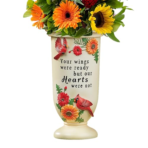 BAYN Grave Decorations for Cemetery, Cardinal Vases with Spikes for Garden Decorations Waterproof Garden Statues Memorial Gifts for Loss of Loved One - color: Cardinal