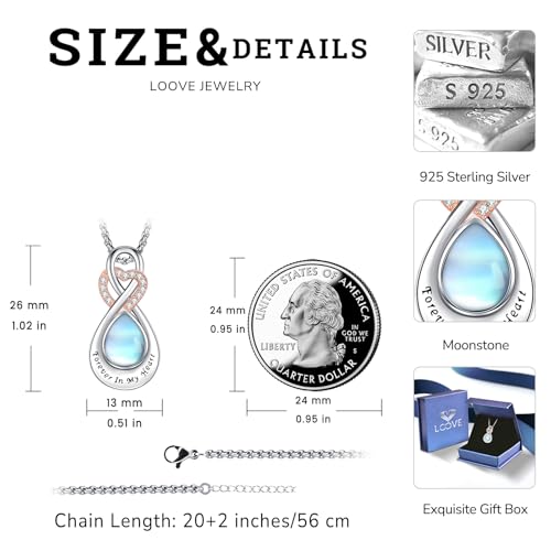 Infinity Urn Necklace for Ashes Sterling Silver Heart Moonstone Turquoise Birthstone Keepsake Memorial Cremation Jewelry for Women - style: Infinity A-06-Jun.-Moonstone