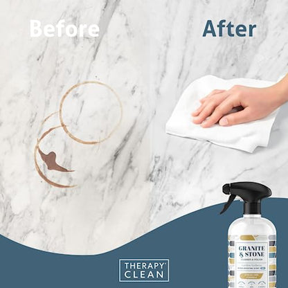 Therapy Granite & Stone Cleaner and Polish, pH Neutral, Marble & Quartz | Includes microfiber cloth. Safe for granite, marble, quartz, soapstone, slate, limestone, corian & laminate. - style: Granite Cleaner 16 oz. (Pack of 1 with Microfiber)