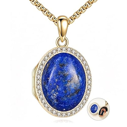 ONEFINITY Locket Necklace Photo Necklace Memorial Jewelry Gifts for Women Mom Wife - color: gold-Lapis Lazuli