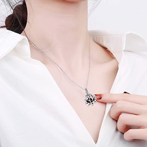Imrsanl Cremation Jewelry for Ashes - Lotus Flower Ashes Pendant Necklace with Mini Keepsake Urn Memorial Ash Jewelry - color: Lotus-Black