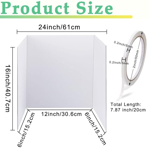 3 Pack Medium Trifold Poster Board, 24 x 16inches Poster Board with Double Sided Tapes and Cardboard, Corrugated Presentation,Science Fair Display Boards for School Project, Science Fair, Business - style: White-3 Pack-A