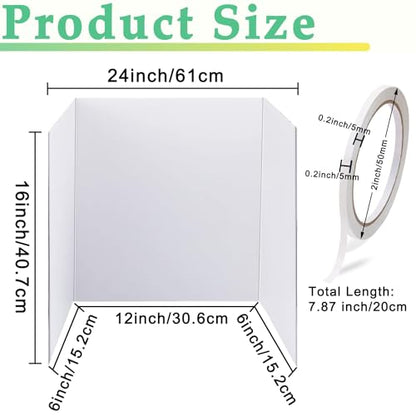 3 Pack Medium Trifold Poster Board, 24 x 16inches Poster Board with Double Sided Tapes and Cardboard, Corrugated Presentation,Science Fair Display Boards for School Project, Science Fair, Business - style: White-3 Pack-A