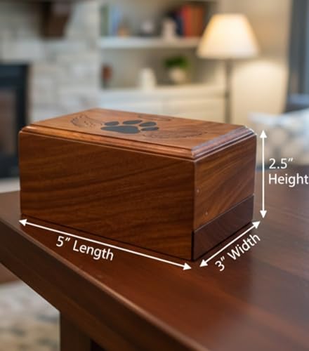 Wooden Urn -Engraved Paw With Angel Wing-Pet Urns For Dogs Ashes-Decorative Wooden Pet Urns For Ashes - Rosewood Cremation Urns For Dogs-Pet Urns For Cats-Wooden Box
