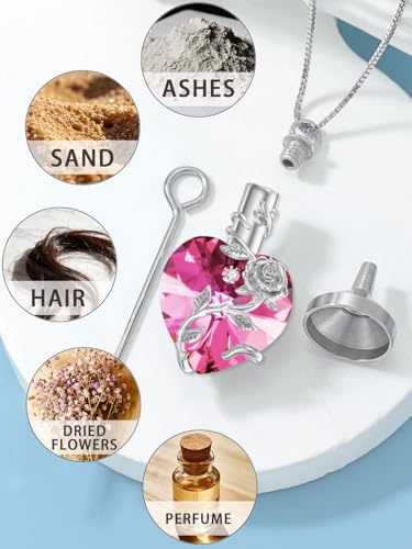 OCJ Heart Rose Flower Urn Necklace for Ashes Women Birthstone Cremation Necklaces Sterling Silver Memorial Cremation Jewelry Gifts - color: 10-Oct-Pink Tourmaline