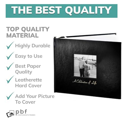 pbf 9x7 Funeral Guest Book with Photo Insert | 124-Page Funeral Book to Sign | Memorial Book for Celebration of Life | Memory Book, Sign in Book for Funeral Service, Registry Guest Book (Black) - style: Celebration of Life