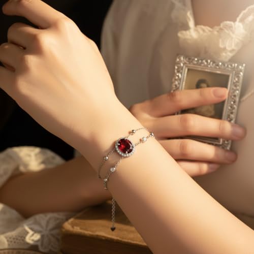 Cremation Urn Bracelets 925 Sterling Silver Double Layered Cremation Ash Bracelet for Ashes with 12 Months Birthstone Urn Jewelry for Women Loved One Animals,Chain Length 7"+2" Extend - color: 01-January
