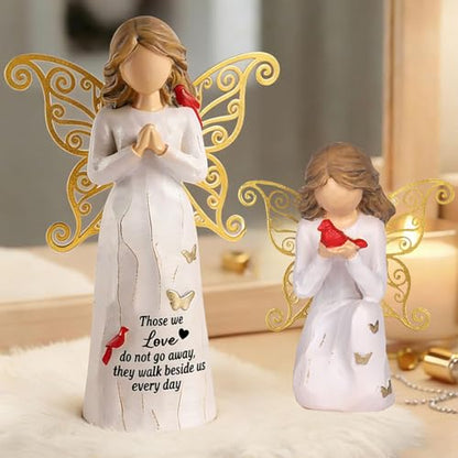 NAN ZAI NAN FANG Cardinal Gifts for Women - 2-Piece Set Angel Figurines | Sympathy Gifts for Loss of Loved One,Mother,Father，Husband-Memorial Cardinal Decor for Home-Resin Sculpted Statue - style: Set