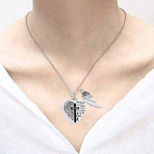 Heart Urn Necklaces for Ashes Cross Angel Wings Cremation Jewelry Keepsake Memorial Pendant for Men Women - style: Mom