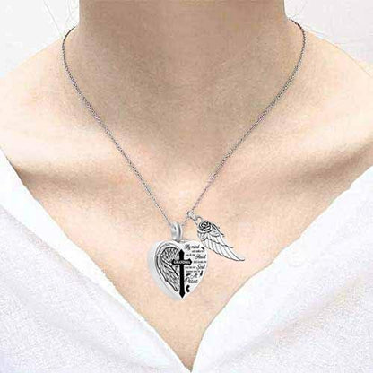 Heart Urn Necklaces for Ashes Cross Angel Wings Cremation Jewelry Keepsake Memorial Pendant for Men Women - style: Mom