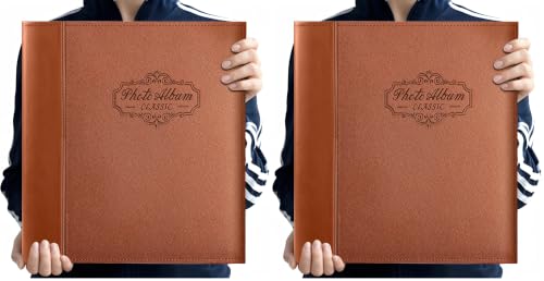 Photo Album Holds 3X5, 4X6, 5X7, 6X8, 8X10 Photos, Leather Cover, Magnetic Self-Stick Page, Hand Made DIY Albums (Brown, Large) (Pack of 2) - color: Brown, size: Large (Pack of 2)