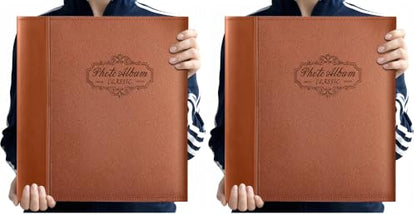 Photo Album Holds 3X5, 4X6, 5X7, 6X8, 8X10 Photos, Leather Cover, Magnetic Self-Stick Page, Hand Made DIY Albums (Brown, Large) (Pack of 2) - color: Brown, size: Large (Pack of 2)
