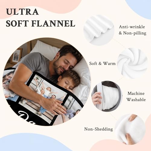 Fathers Day Birthday Gift for Dad Custom Blanket with 9 Photo & Text, Personalized Blankets with Picture to My Dad, HD Printing Customized Flannel Throw Blanket Gifts for Best Daddy Grandpa Ever - color: Dad-1