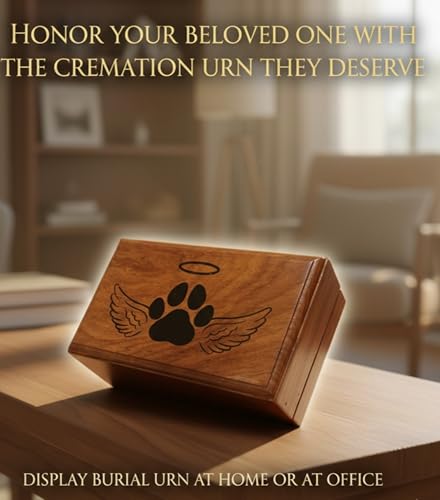 Wooden Urn -Engraved Paw With Angel Wing-Pet Urns For Dogs Ashes-Decorative Wooden Pet Urns For Ashes - Rosewood Cremation Urns For Dogs-Pet Urns For Cats-Wooden Box