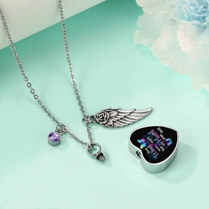 RIPFEVURN Heart Cremation Jewelry Urn Necklaces for Ashes for Women Stainless Steel Butterfly Cremation Jewelry Human Ashes Holder Memorial Keepsake Pendant - color: Your wings