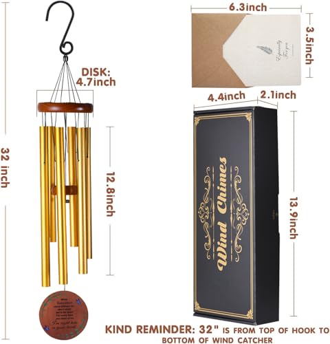 Memorial Wind Chimes for Outside – Sympathy Wind Chimes for Loss of Loved One, Bereavement Gifts for Loss of Dad, Mom, Baby, Brother, or Friend – Outdoor Remembrance Gift in Gold (Round Design) - size: Gold - Round Design