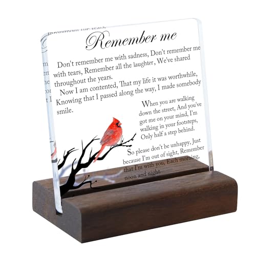Sympathy Gifts, Cardinal Sympathy Gift, Memorial Gifts for Loss of Loved One Condolence Grief Bereavement Present in Memory of Mother Father Husband Wife - Clear Plaque Sign With Wooden Stand - color: Colour02