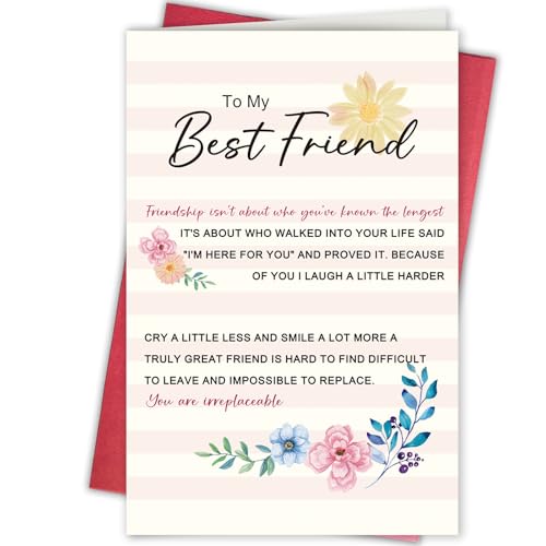 Poem Best Friend Card, Heartfelt Appreciation Card for Him Her, Friendship Gift, Because of You I Smile More - color: To My Best Friend