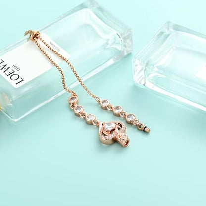 Rose Flower Adjustable Urn Bracelet for Ashes Birthstone Stainless Steel Cremation Jewelry Memorial Keepsake Locket Urns Bracelet Jewelry for Men Women Gifts - color: Rosegold