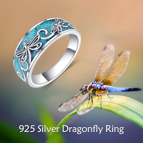 ONEFINITY Turquoise Rings S925 Sterling Silver Turquoise Ring Jewelry Gift For Women Men - size: 9, style: Dragonfly