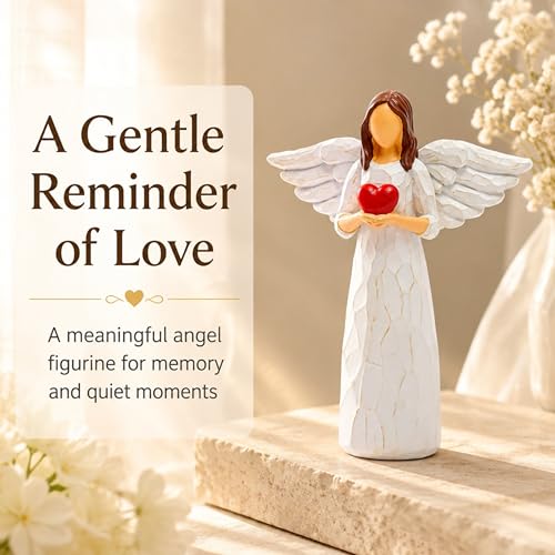 Sympathy Gifts for Loss of Loved One - 6.9" Angel Sympathy Gift, Memorial Gift for Loss of Dad Mom Grandmother, Angel Figurine for Bereavement Remembrance Gifts, Angel Statue Holding a Heart - style: Sympathy Figurine