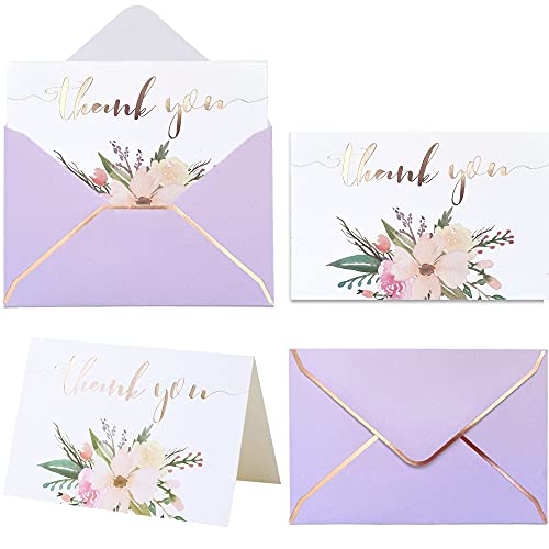 Winoo Design Heavy Duty Thank You Cards with Envelopes - 36 PK - Gold Thank You Notes 4x6 Inches Baby Shower Cards Wedding Small Business Graduation Funeral Bridal Shower (Violet) - style: Violet