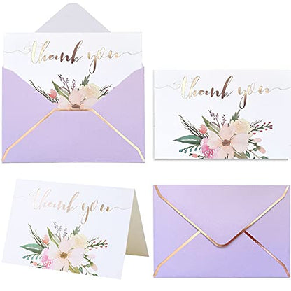Winoo Design Heavy Duty Thank You Cards with Envelopes - 36 PK - Gold Thank You Notes 4x6 Inches Baby Shower Cards Wedding Small Business Graduation Funeral Bridal Shower (Violet) - style: Violet