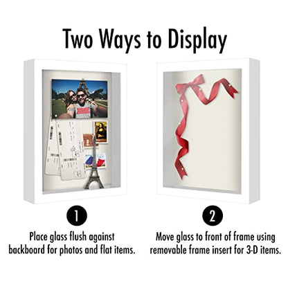 Americanflat 8.5x11 Shadow Box Frame with Shatter-Resistant Glass - Silhouette Collection - Large Shadow Box Display Case for Tabletop and Wall Display - White with Soft Felt Back | Shatter-resistant glass, 1.5 inch interior depth, hangs vertical or horiz