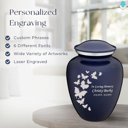 Geturns - Adult Custom Butterfly Cremation Urns for Human Ashes I Cobalt Blue Large Funeral Urn for Female and Male I 200 lbs - color: Cobalt Blue