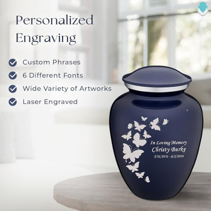 Geturns - Adult Custom Butterfly Cremation Urns for Human Ashes I Cobalt Blue Large Funeral Urn for Female and Male I 200 lbs - color: Cobalt Blue