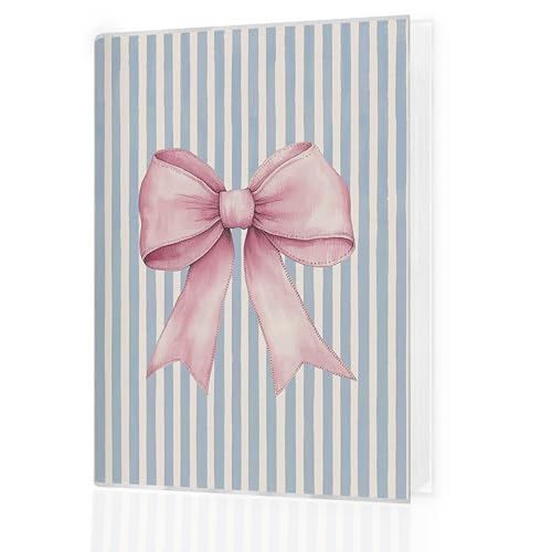 Coquette Pink Bow Photo Album 4x6 Hold 36 Photos, Retro Preppy Blue Striped Aesthetic Small Photo Album Picture Memory Book Keepsake for Graduation Wedding Anniversary Travel Vacation - color: Pink Bow 4