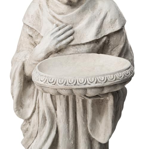 Glitzhome St. Francis Garden Statue with Birdfeeder MGO Outdoor Decoration, 32.75" H, Concrete Gray - style: St. Francis with Birdfeeder