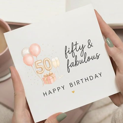 TEEMI-40th 50th 60th Birthday Card for Women - Fabulous Birthday Greeting Card with Envelope, Rose Gold Balloons Champagne Design, 300gsm Premium Cardstock, Blank Inside for Mom Sister Friend Wife (50th) - color: 50th