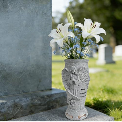 Cemetery Grave Vase for Artificial Flower: Angel Vases with Ground Spikes-Grave Flowers Holder for Cemetery Headstone (Grey)