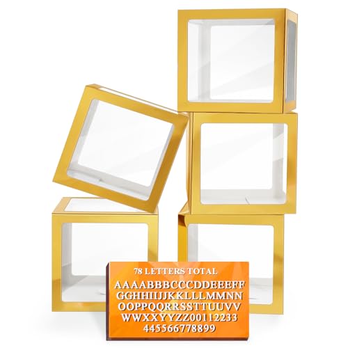 Ledido Transparent Balloon Boxes with 78 Letters Numbers for Custom Name - color: Gold, size: 5PCS Boxes
