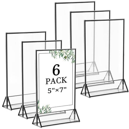 6 Pack 5x7 Inch Clear Acrylic Sign Holders, Double-Sided Black Display Stand Picture Frames for Table Numbers, Menus, Flyers, Weddings, and Offices - color: Black, size: 5" x 7"- 6 Pack