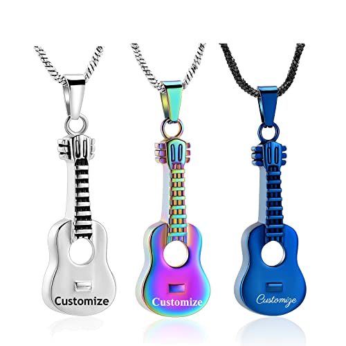 Yinplsmemory Cremation Jewelry Carved Guitar Urn Necklace for Ashes for Dad Cremation Pendant Ashes Holder Memorial Keepsake Urn Necklace for Women/Men - color: Customize