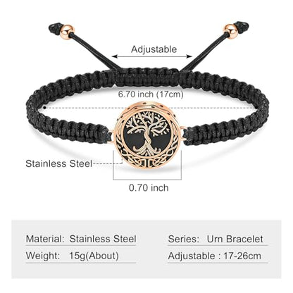 shajwo Cremation Jewelry Tree of Life Urn Bracelet for Ashes for Women Men Adjustable Memorial Keepsake Rope Bracelet - color: Rose Gold