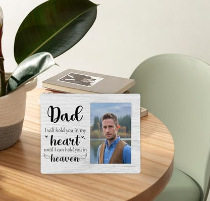 Dad Memorial Picture Frame, I Will Hold You in My Heart Remembrance Wooden Photo Frame Gifts for Loss of Daddy, 4x6 inch Photo - style: Dad Remembrance Memorial