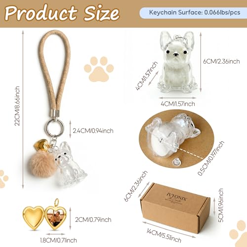 French Bulldog Dog Hair Collector Keychain, Frenchie Fur Keepsake - color: gold