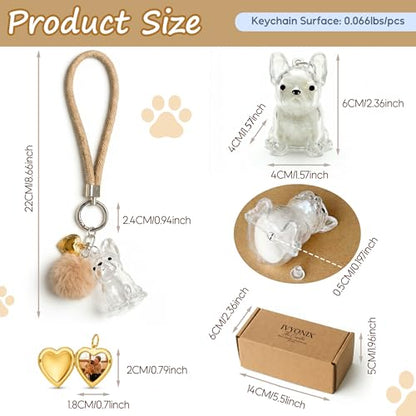 French Bulldog Dog Hair Collector Keychain, Frenchie Fur Keepsake - color: gold