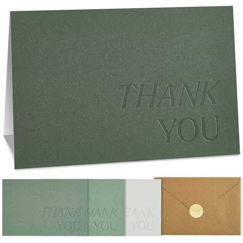 ZICOTO Beautiful Thank You Cards Set of 30 With Envelopes and Stickers | Elegant Blank Cards for Personalized Notes - Bulk Stationary Set for All Occasions Incl. Weddings, Business & Baby Showers - color: Sage