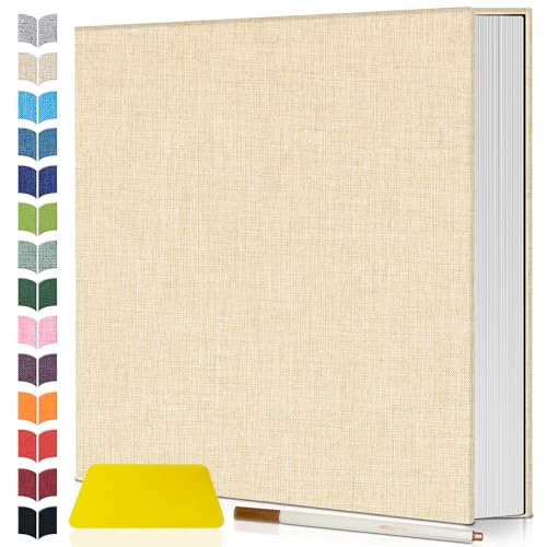 Artfeel Photo Album Self Adhesive Scrapbook,Large Photo Book for 4x6,5x7,8x10 Pictures,DIY Album for Baby Wedding Family Travel Birthday,with Metallic Pen and Scraper - color: Beige, size: 11.5"x10.6"40pages
