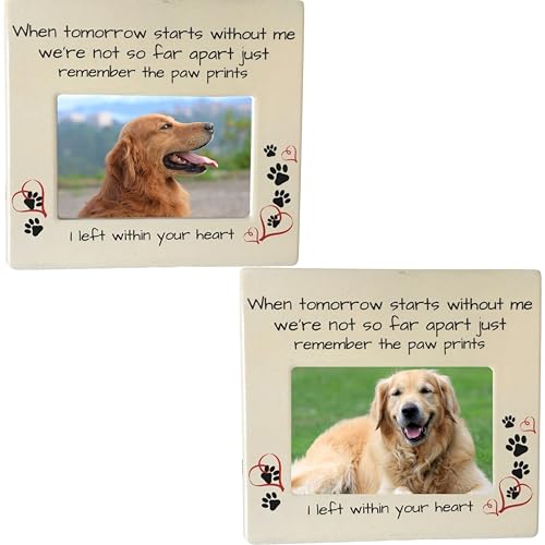 BANBERRY DESIGNS Pet Memorial Picture Frame Set of 2 for Dog or Cat Loss – “When Tomorrow Starts Without Me” Pet Sympathy Gift – 4x6 Wooden Photo Frame for Rainbow Bridge Memorial Keepsake