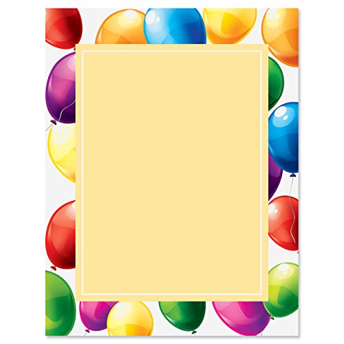 Current Floating Balloons Letter Paper - Birthday Stationery Papers With Decorative Border Designs, Printable Holiday, Wedding, & Party Invitation Letterhead Sheets, Set of 25, 8 1/2" x 11" - color: Floating Balloons