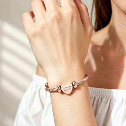 zeqingjw Heart Cremation Bracelet for Ashes Stainless Steel Urn Bangle Bracelet Memorial Keepsake Ash Jewelry for Women Men - color: Rose Gold