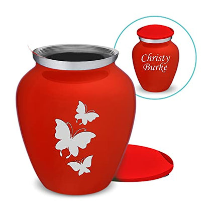 Embrace Keepsake Personalized Butterfly Cremation Urns for Human Ashes I Bright Red Funeral Urn for Men and Women with Double Side Engraving I 3.5 lbs - color: Bright Red